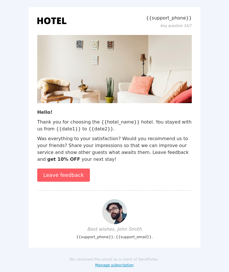 Travel free email template